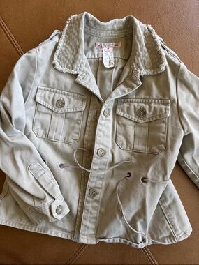 Bonpoint 4T tan Utility Jean Jacket with waist drawstring
